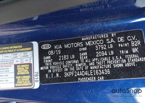 2020 Kia Forte Lxs from USA, damaged, VIN 3KPF24AD4LE163436